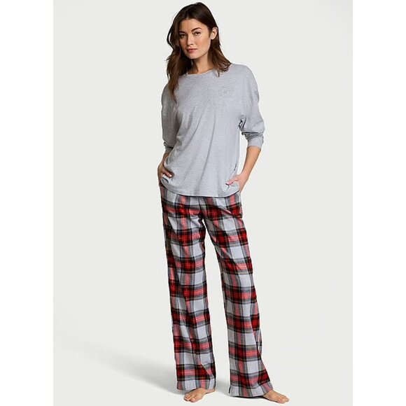 Victoria’s Secret Womens Christmas Flannel Pajama Pants Size Large White XM NWT - Picture 1 of 11